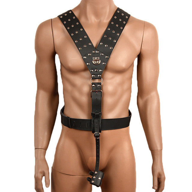 Leather Studded Harness & Cock Restraint